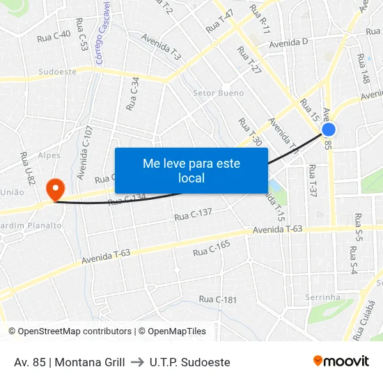 Av. 85 | Montana Grill to U.T.P. Sudoeste map