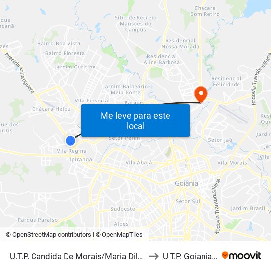 U.T.P. Candida De Morais/Maria Dilce to U.T.P. Goiania Ii map