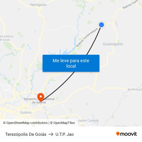 Terezópolis De Goiás to U.T.P. Jao map