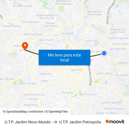 U.T.P. Jardim Novo Mundo to U.T.P. Jardim Petropolis map