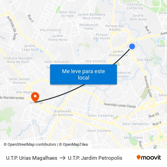 U.T.P. Urias Magalhaes to U.T.P. Jardim Petropolis map