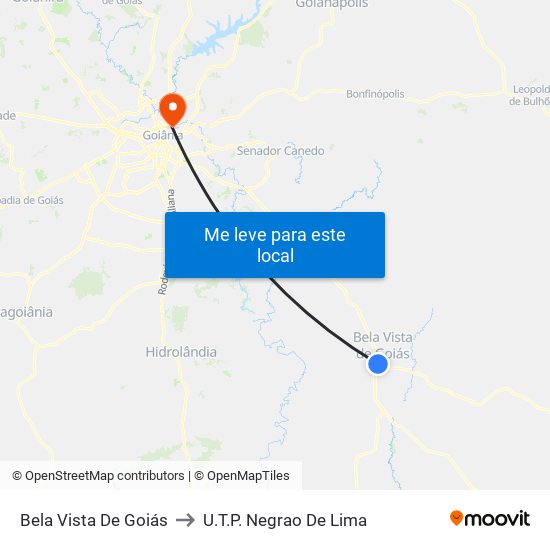 Bela Vista De Goiás to U.T.P. Negrao De Lima map