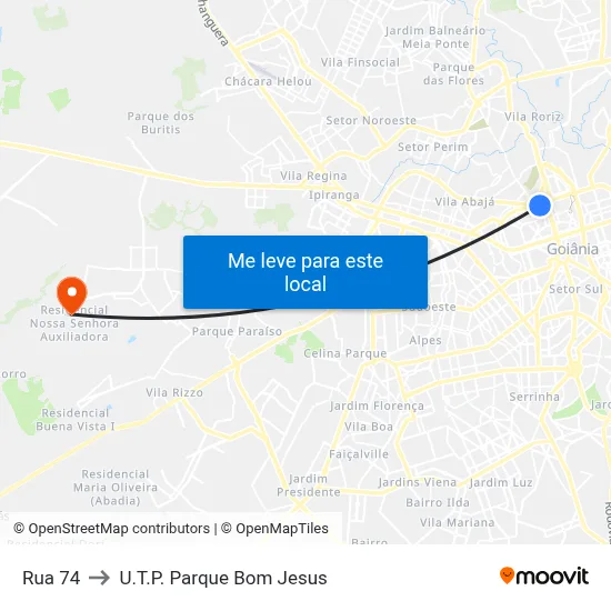 Rua 74 to U.T.P. Parque Bom Jesus map