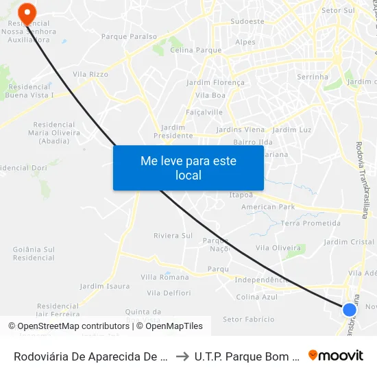 Rodoviária De Aparecida De Goiânia to U.T.P. Parque Bom Jesus map