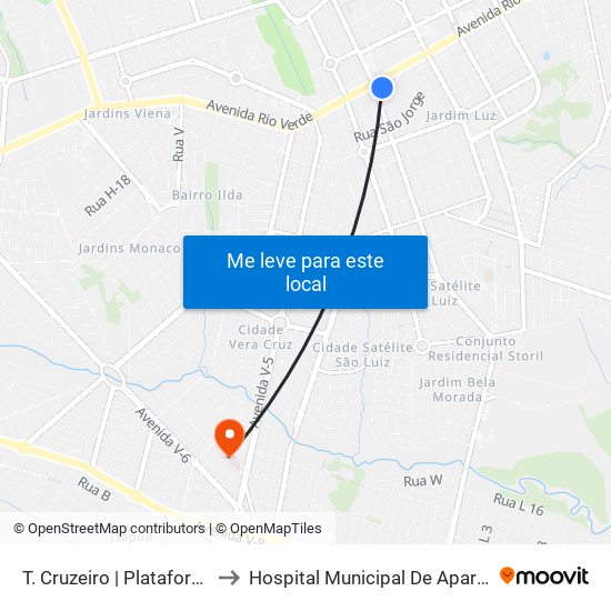 T. Cruzeiro | Plataforma D to Hospital Municipal De Aparecida map