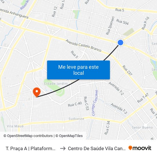 T. Praça A | Plataforma C to Centro De Saúde Vila Canaã map