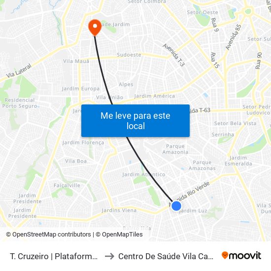 T. Cruzeiro | Plataforma G to Centro De Saúde Vila Canaã map
