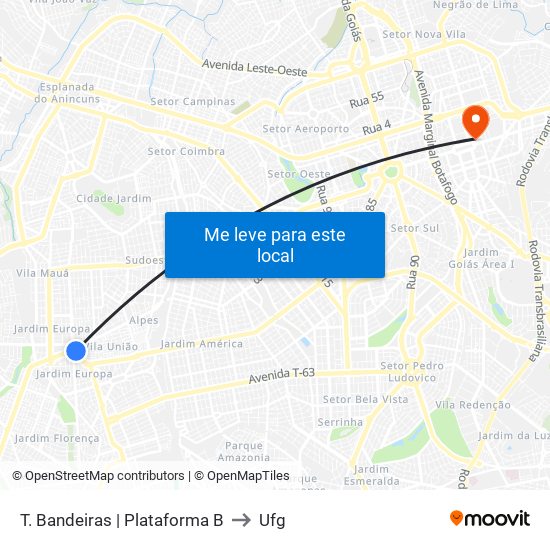 T. Bandeiras | Plataforma B to Ufg map