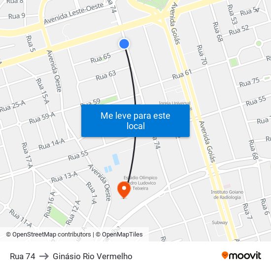 Rua 74 to Ginásio Rio Vermelho map