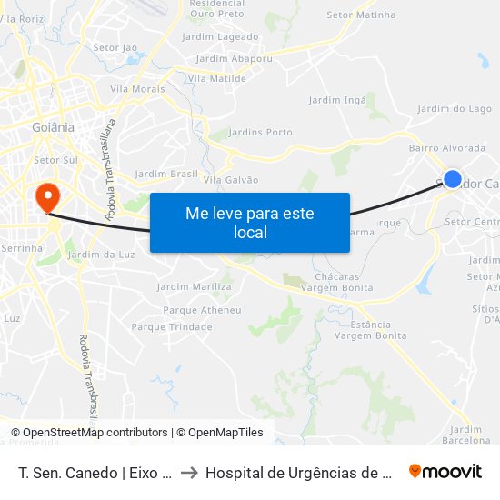 T. Sen. Canedo | Eixo Anhanguera to Hospital de Urgências de Goiânia (HUGO) map