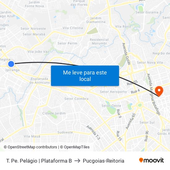T. Pe. Pelágio | Plataforma B to Pucgoias-Reitoria map