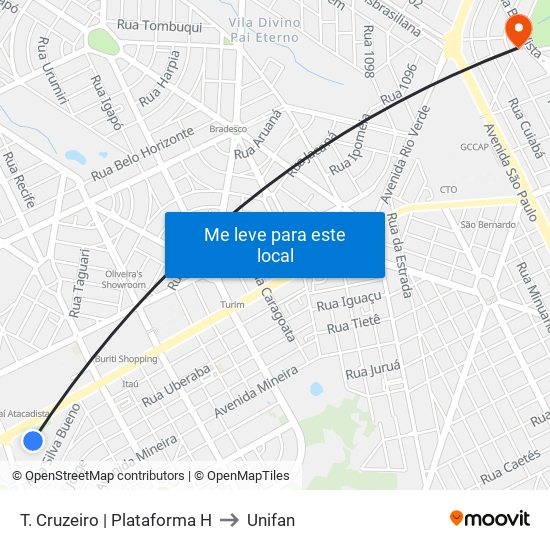 T. Cruzeiro | Plataforma H to Unifan map