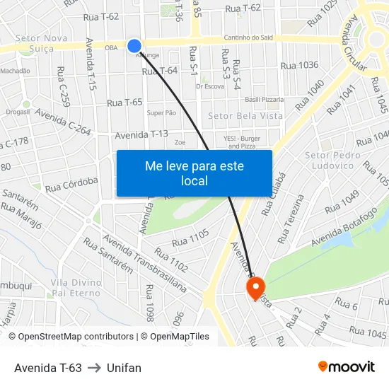 Avenida T-63 to Unifan map