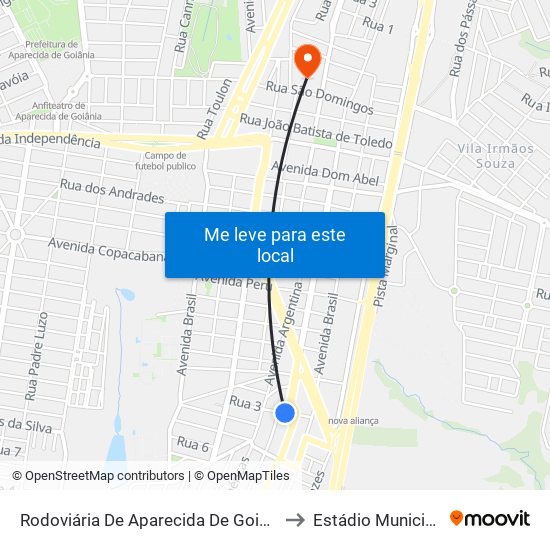 Rodoviária De Aparecida De Goiânia to Estádio Municipal map