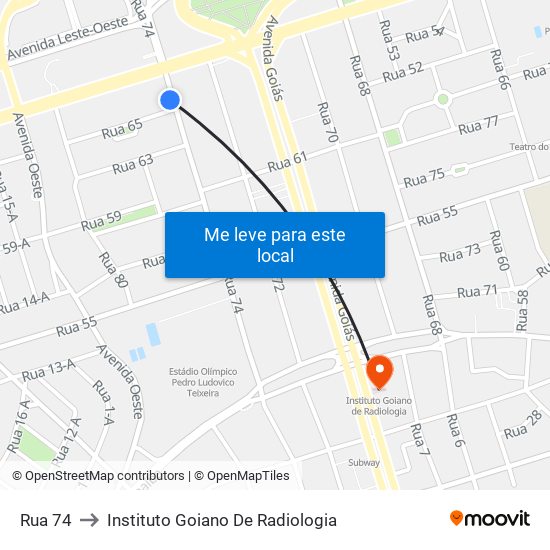 Rua 74 to Instituto Goiano De Radiologia map