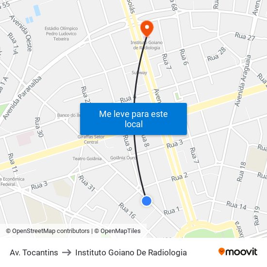 Av. Tocantins to Instituto Goiano De Radiologia map