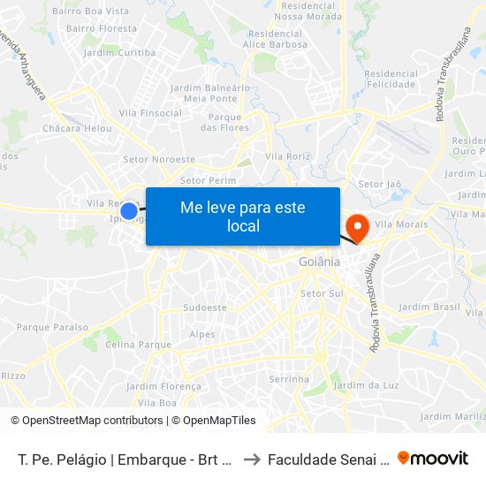 T. Pe. Pelágio | Embarque - Brt Anhanguera to Faculdade Senai Fatesg map