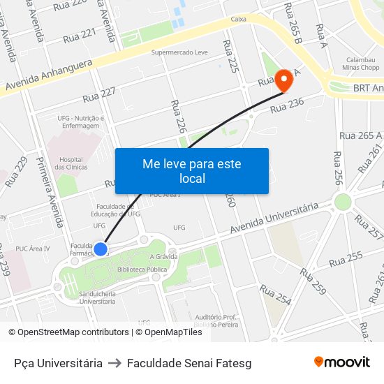 Pça Universitária to Faculdade Senai Fatesg map