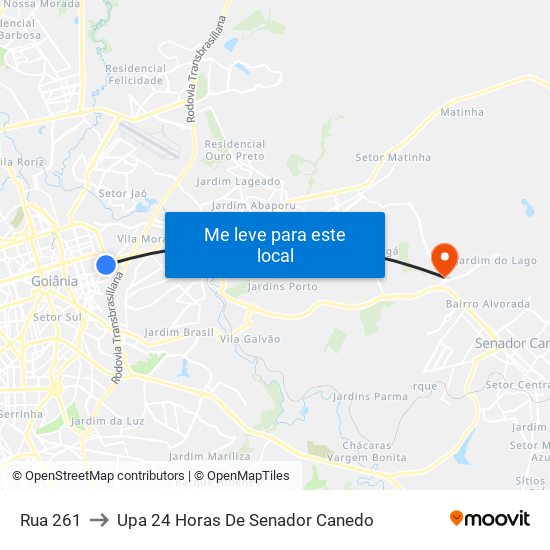 Rua 261 to Upa 24 Horas De Senador Canedo map