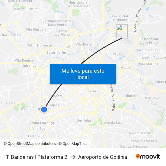 T. Bandeiras | Plataforma B to Aeroporto de Goiânia map