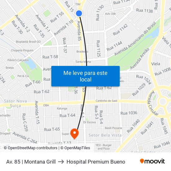 Av. 85 | Montana Grill to Hospital Premium Bueno map