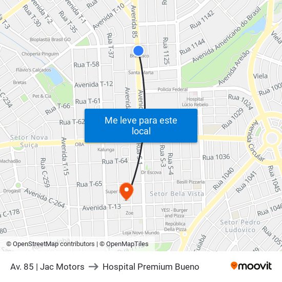 Av. 85 | Jac Motors to Hospital Premium Bueno map