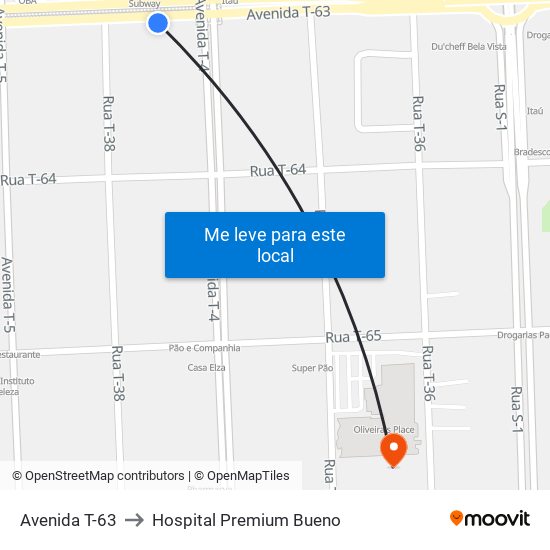 Avenida T-63 to Hospital Premium Bueno map