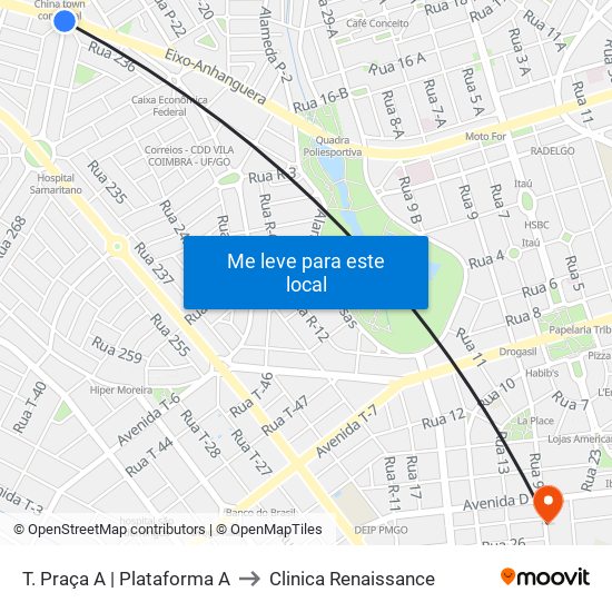 T. Praça A | Plataforma A to Clinica Renaissance map