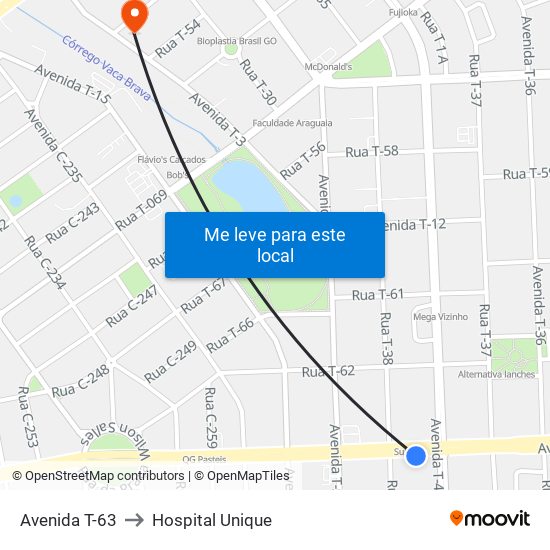 Avenida T-63 to Hospital Unique map