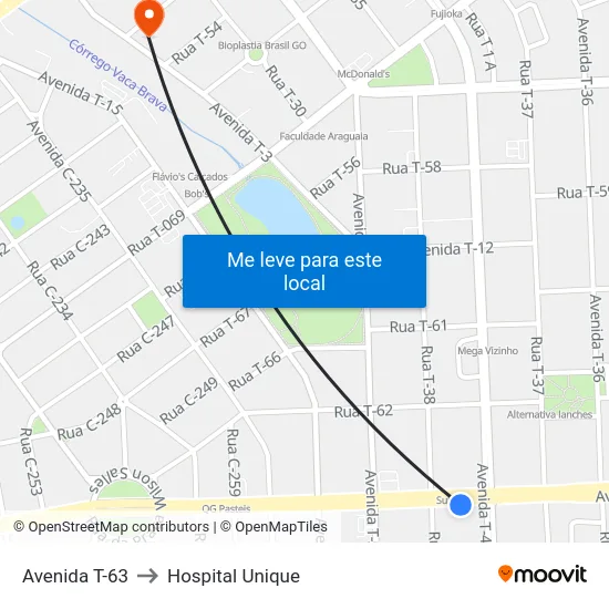 Avenida T-63 to Hospital Unique map
