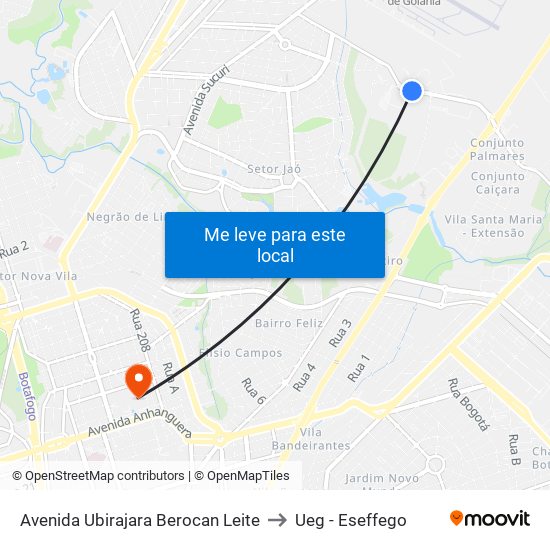 Avenida Ubirajara Berocan Leite to Ueg - Eseffego map