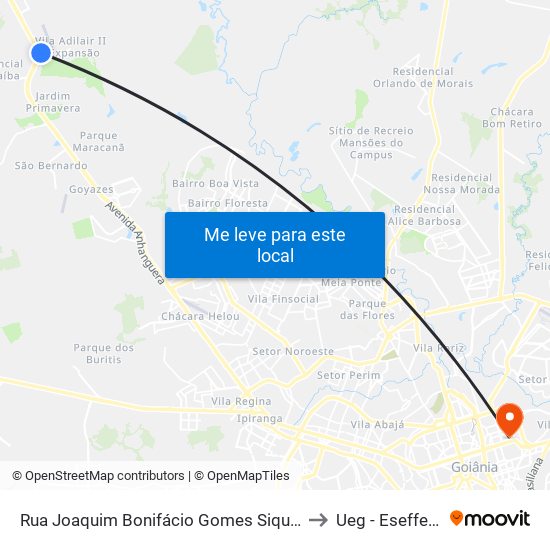 Rua Joaquim Bonifácio Gomes Siqueira to Ueg - Eseffego map