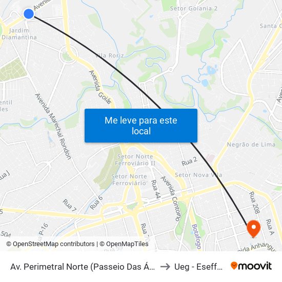 Av. Perimetral Norte (Passeio Das Águas) to Ueg - Eseffego map