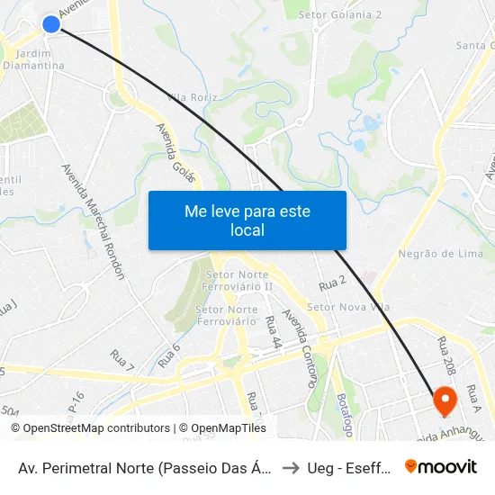 Av. Perimetral Norte (Passeio Das Águas) to Ueg - Eseffego map