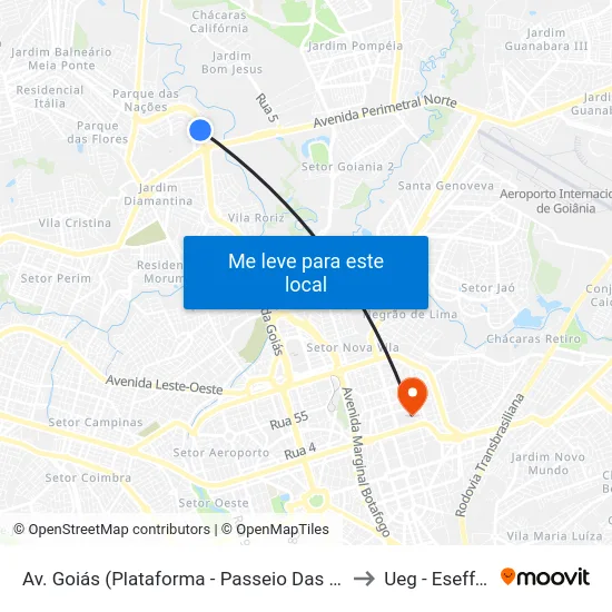 Av. Goiás (Plataforma - Passeio Das Águas) to Ueg - Eseffego map