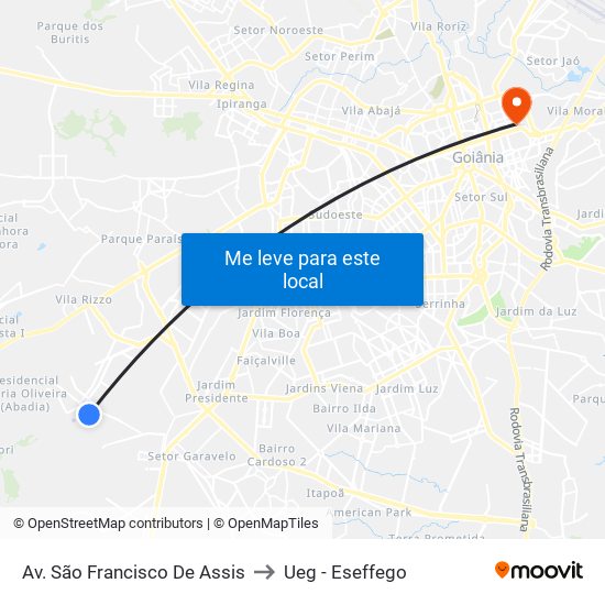 Av. São Francisco De Assis to Ueg - Eseffego map