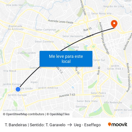 T. Bandeiras | Sentido: T. Garavelo to Ueg - Eseffego map