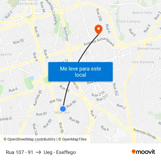 Rua 107 - 91 to Ueg - Eseffego map