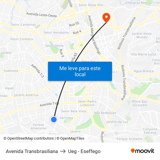 Avenida Transbrasiliana to Ueg - Eseffego map
