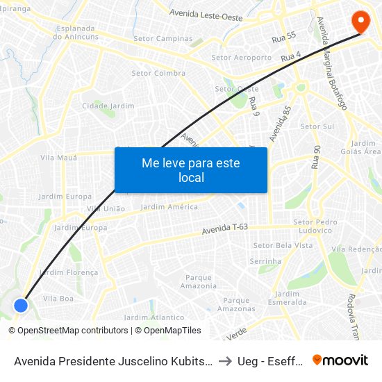 Avenida Presidente Juscelino Kubitscheck to Ueg - Eseffego map