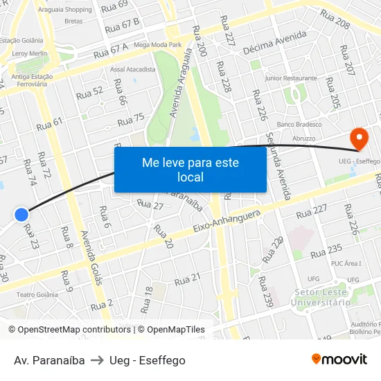 Av. Paranaíba to Ueg - Eseffego map