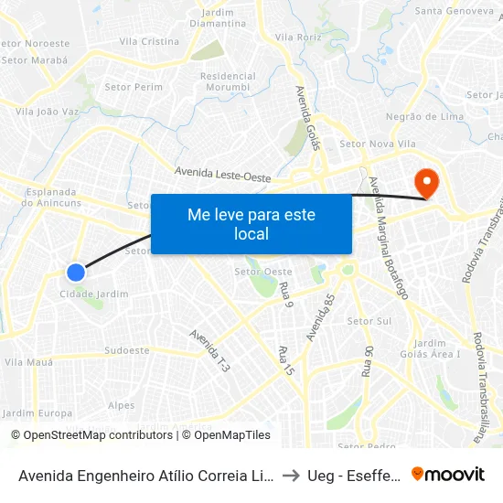 Avenida Engenheiro Atílio Correia Lima to Ueg - Eseffego map