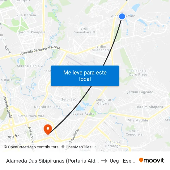 Alameda Das Sibipirunas (Portaria Aldeia Do Vale) to Ueg - Eseffego map