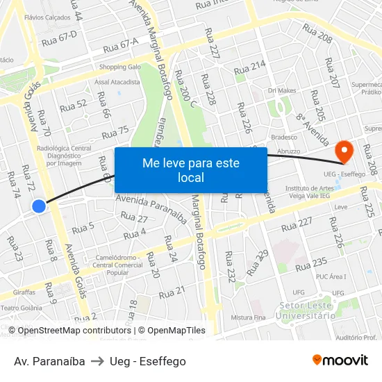 Av. Paranaíba to Ueg - Eseffego map
