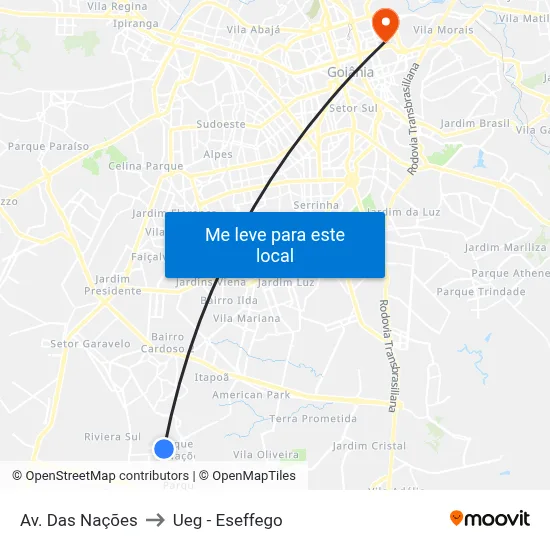 Av. Das Nações to Ueg - Eseffego map
