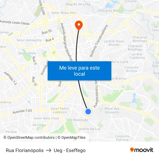 Rua Florianópolis to Ueg - Eseffego map
