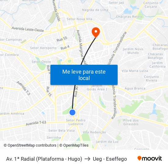 Av. 1ª Radial (Plataforma - Hugo) to Ueg - Eseffego map