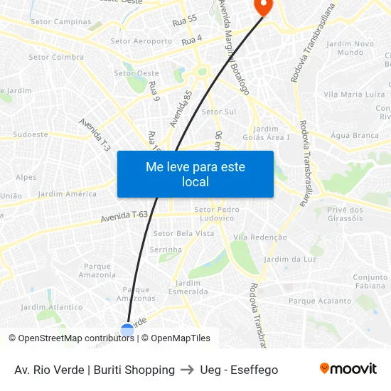 Av. Rio Verde | Buriti Shopping to Ueg - Eseffego map