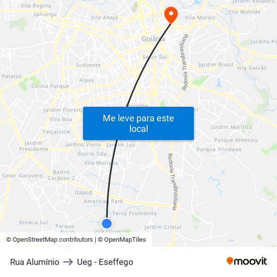 Rua Alumínio to Ueg - Eseffego map