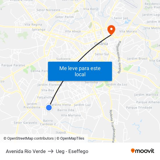 Avenida Rio Verde to Ueg - Eseffego map